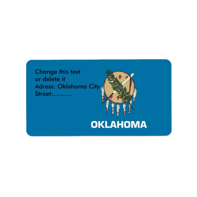 Etiqueta de personalizado con bandera de OKlahoma, (Frente)