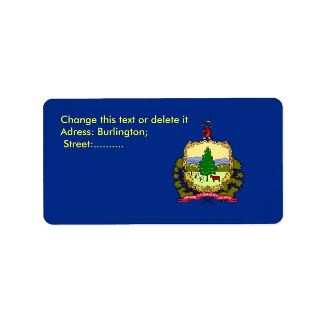 Etiqueta de personalizado con bandera de Vermont,  (Frente)