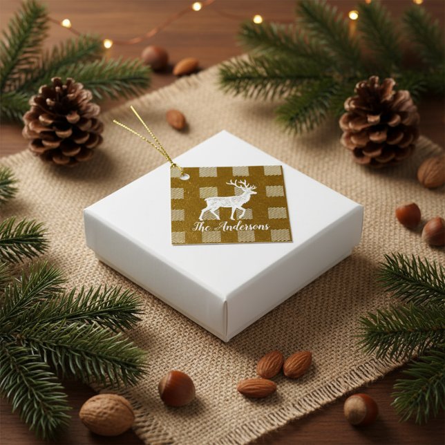 Etiqueta de Plaid de Búfalo Rojo y Reno | Nombre P (Subido por el creador)