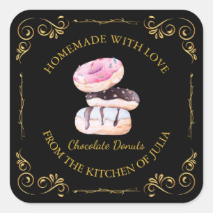 Etiqueta de plaza de Donut casera vintage Negra