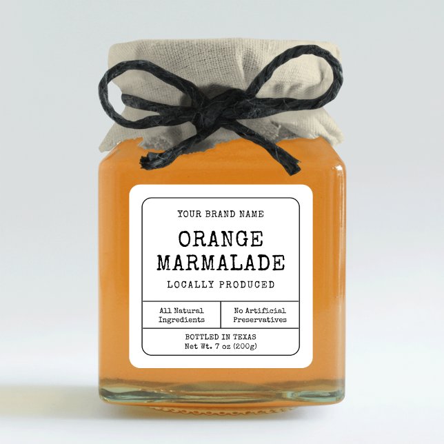 Etiqueta de plaza Jar de protección casera rustica (Rustic black and white small square jar labels with vintage fonts & minimalist layout)