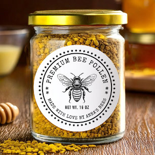 Etiqueta de polen de abeja con boceto vintage abej