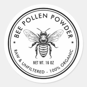 Etiqueta de polvo de polen de abeja con abeja melí