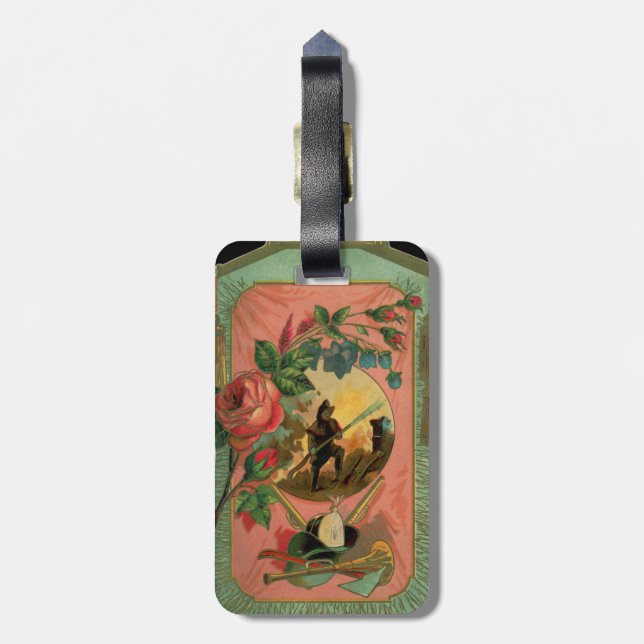 Etiqueta de portaequipajes artísticos del bombero  (Atrás Vertical)