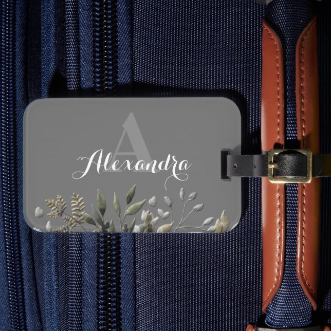 Etiqueta de portaequipajes botánicos monogramada e (Anverso In Situ 4)