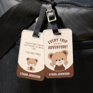 Etiqueta de portaequipajes de aventuras de oso per