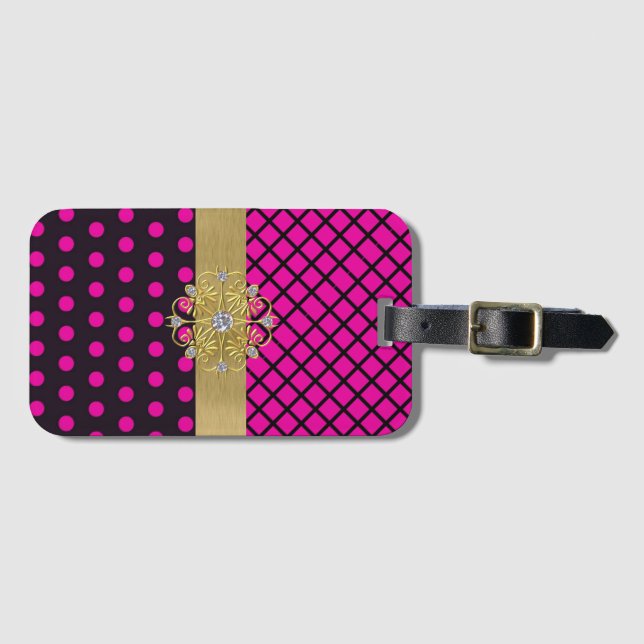 Etiqueta de portaequipajes de elegancia rosa (Anverso horizontal)