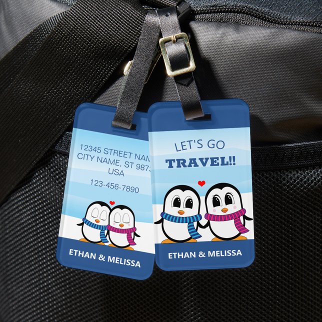 Etiqueta de portaequipajes de pingüino de pareja C (Subido por el creador)