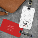 Etiqueta de portaequipajes de punto de polka de ci<br><div class="desc">Viaja con estilo con esta etiqueta de equipaje de moda monograma que presenta una plaza bordeada de negro con una cinta roja contra un patrón de puntos de polka blanco y negro. Personalízalo reemplazando el texto del marcador de posición. Para obtener más opciones, como cambiar el tipo de letra y...</div>