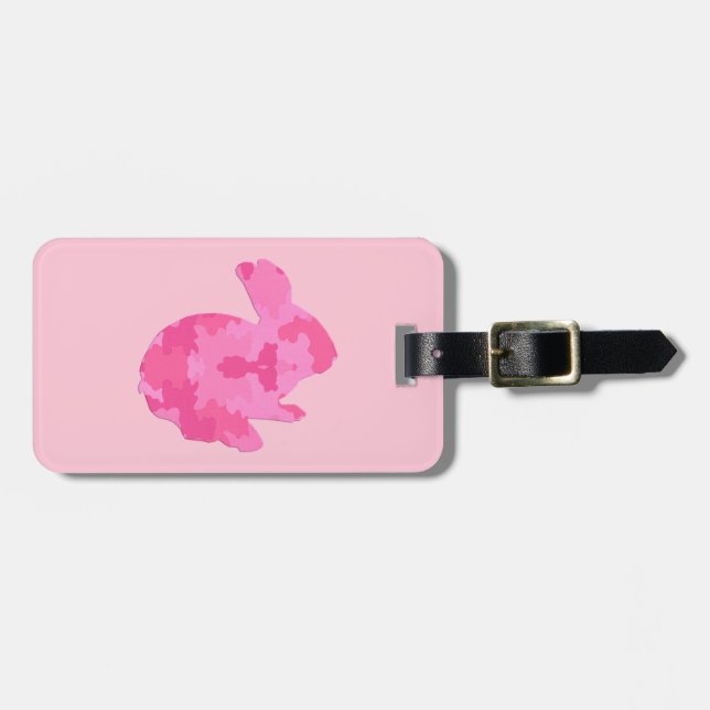 Etiqueta de portaequipajes para conejito rosa (Frente Horizontal)