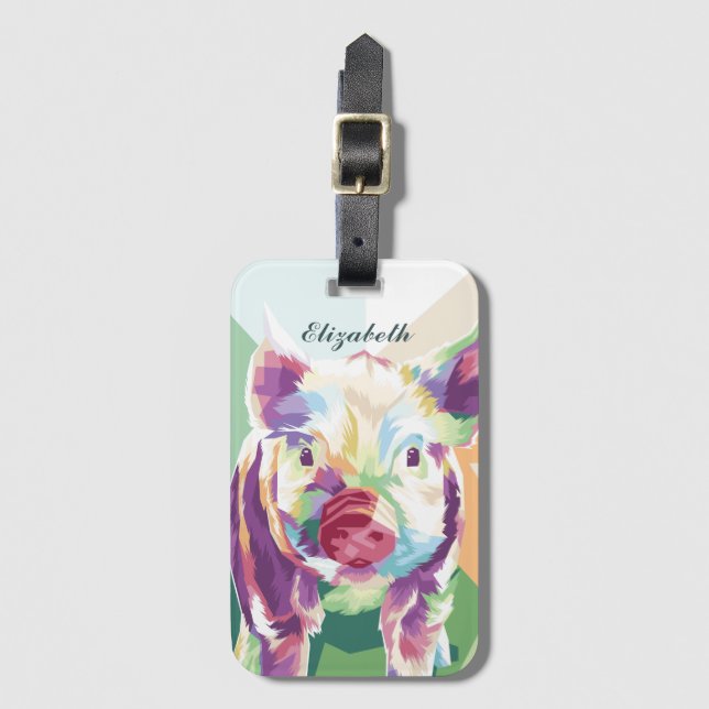 Etiqueta de portaequipajes personalizada del cerdo (Anverso vertical)
