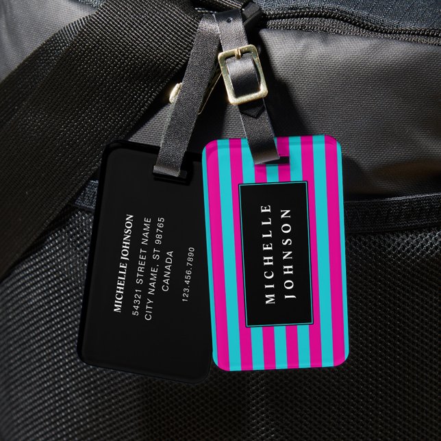 Etiqueta de portaequipajes rayado rosa azul (Subido por el creador)