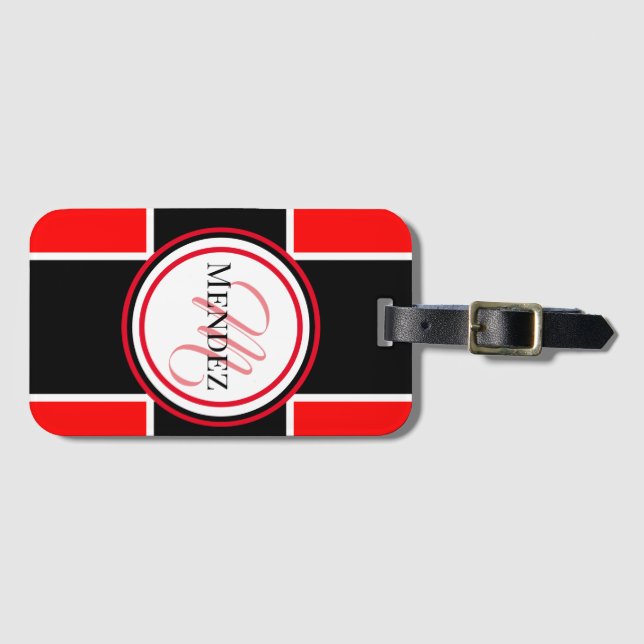 Etiqueta de portaequipajes rojo/negro monogramada (Anverso horizontal)
