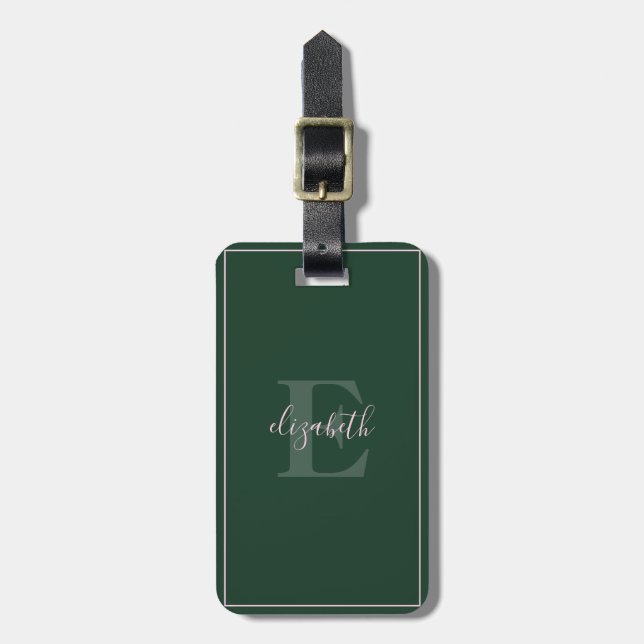 Etiqueta de portaequipajes verde monogramada Minim (Frente Vertical)