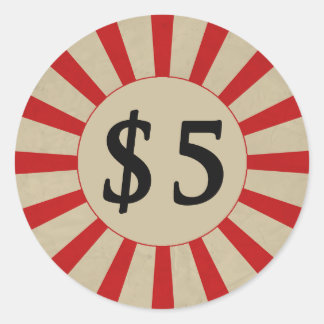 Etiqueta de precio brillante redonda de $5 (Dólar)