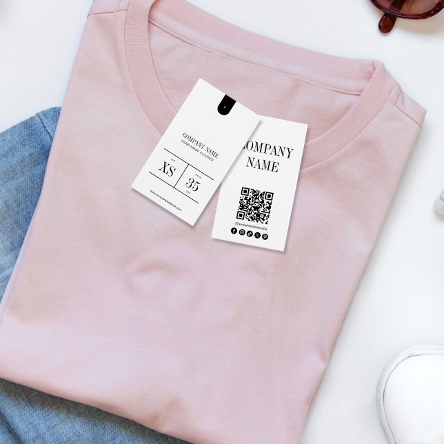 Etiqueta de precio de ropa con código QR minimalis (Business Logo Clothing Label Price Hang Tag, black and white)