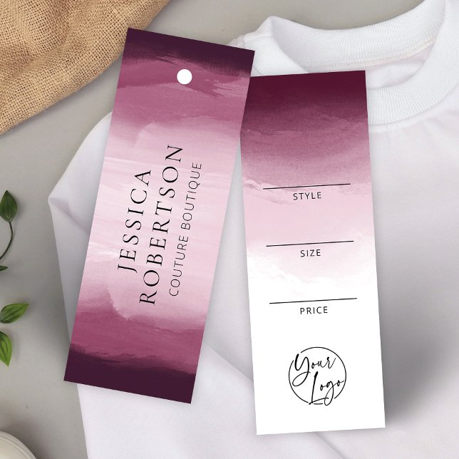 Etiqueta de precio de ropa roja acuarela moderna (Elegant burgundy watercolor fashion boutique price tag labels with your logo)