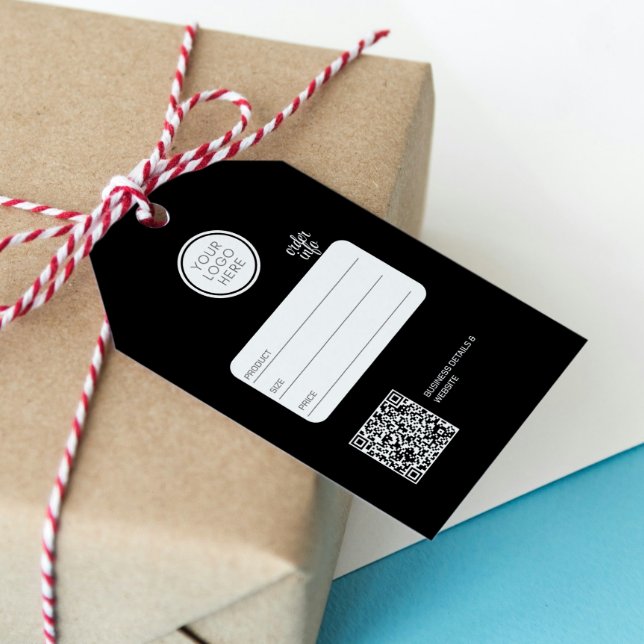 Etiqueta de precio negro de código QR editable con (Retail Logo Black Hang Tag Price Clothing Swing)