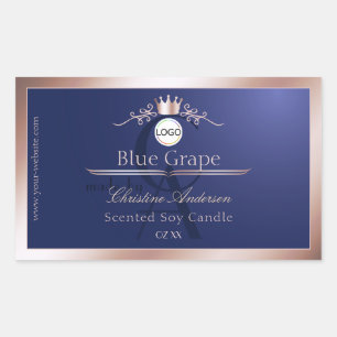 Etiqueta de producto azul con logotipo de monogram