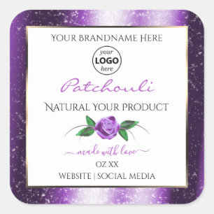 Etiqueta de producto blanco morado bonito logo de