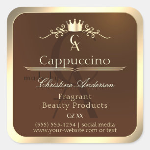 Etiqueta de producto café marrón marco dorado y mo