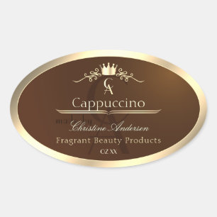 Etiqueta de producto café marrón marco dorado y mo