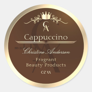 Etiqueta de producto café marrón marco dorado y mo