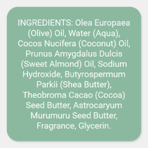 Etiqueta de producto de ingredientes de jabón verd
