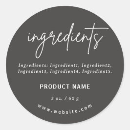 Etiqueta de producto de ingredientes grises oscuro