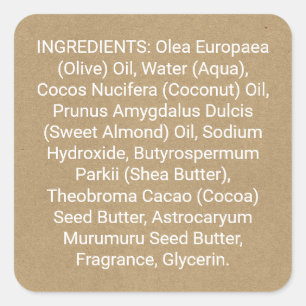 Etiqueta de producto de listado de ingredientes de