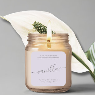 Etiqueta de producto de velas de escritura violeta