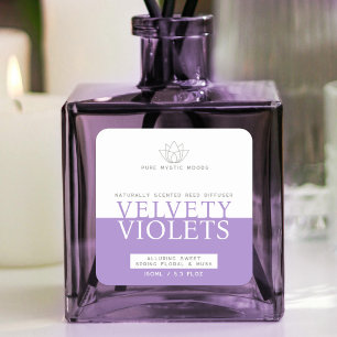 Etiqueta de producto difusor violeta de color púrp