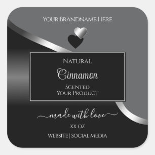 Etiqueta de producto Gris Black Wavy Silver Hearts