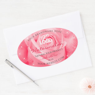 Etiqueta de producto Hojas de palma rojas rosadas 