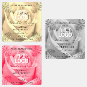 Etiqueta de Producto Logo Floral Crema Gris Rosa L