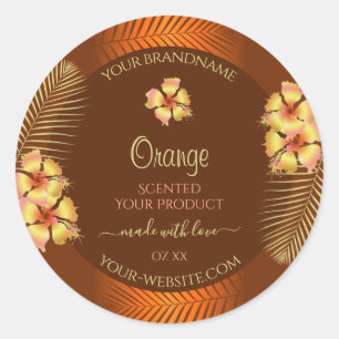 Etiqueta de producto marrón naranja Flores de Hawa