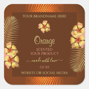 Etiqueta de producto marrón naranja Flores de Hawa