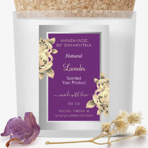 Etiqueta de producto morado de plata floral Candle