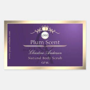 Etiqueta de producto morado oscuro con logotipo de