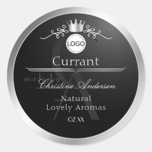 Etiqueta de producto negro con logotipo y monogram