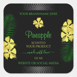 Etiqueta de producto negro Flores amarillas verdes