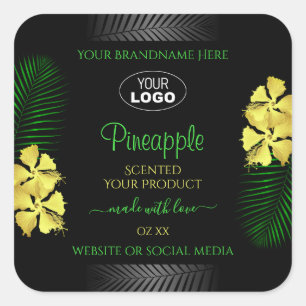 Etiqueta de producto negro Flores verdes amarillas