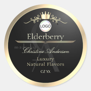 Etiqueta de producto negro noble con logotipo de m