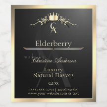 Etiqueta de producto negro noble con monograma de 