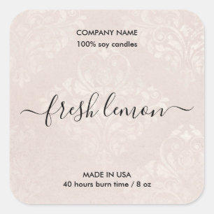 etiqueta de producto rústico con velas de damasco 