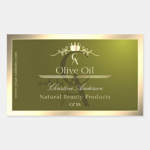 Etiqueta de producto verde oliva con monograma de