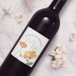 Etiqueta de propuesta de marea floral de color de<br><div class="desc">Mi elegante dama botánica de honor o marca de proposición de dama de honor enmarca tus detalles con un borde inferior de mis flores originales de amapola acuarela en tonos naranja y verde. El tipo de letra está ajustado en un elegante sans serif tradicional y con letras a mano en...</div>