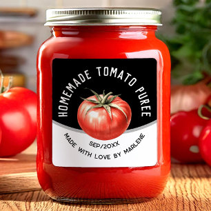 Etiqueta de puré de tomate con tomate rojo