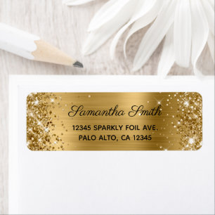 Etiqueta de purpurina y papel de aluminio dorado f