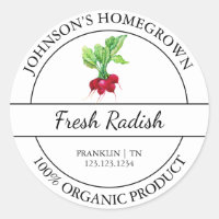 Etiqueta de Radish Orgánico Fresco de Jardín de la